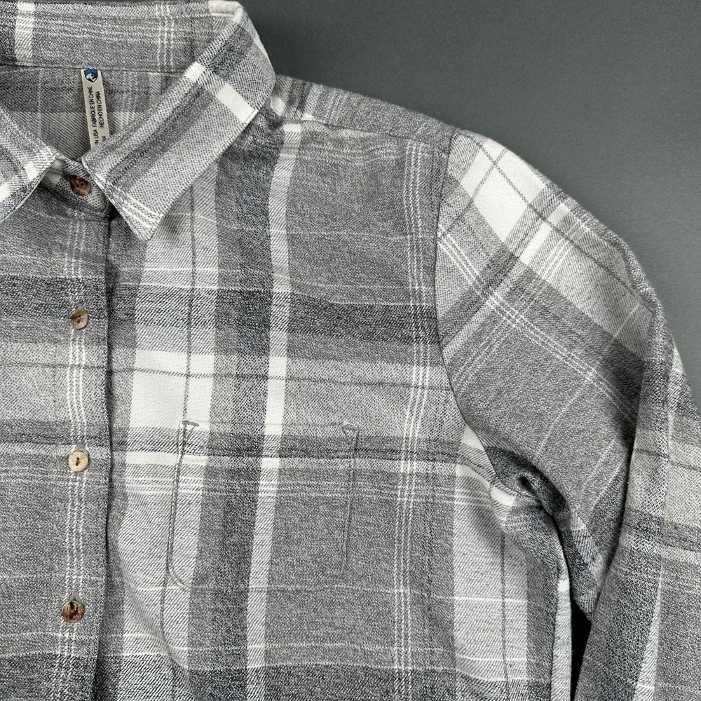 KUHL Women's Gray Plaid Size M Kamila Flannel Long Sleeve Button Up Shirt - Picture 3 of 13
